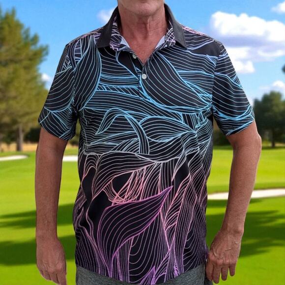 Sunday Swagger Men’s Polo Shirt Size M Black Multicolor Abstract Golf... - Picture 1 of 7